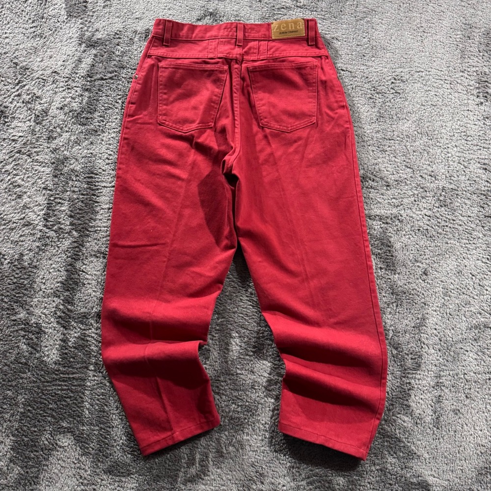 Zena Jeans Red High Waisted Tapered Leg Denim Pants Made in USA Size 12 30 Waist